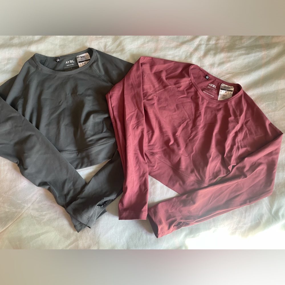AYBL Gray/Pink Long Sleeve Crop Top